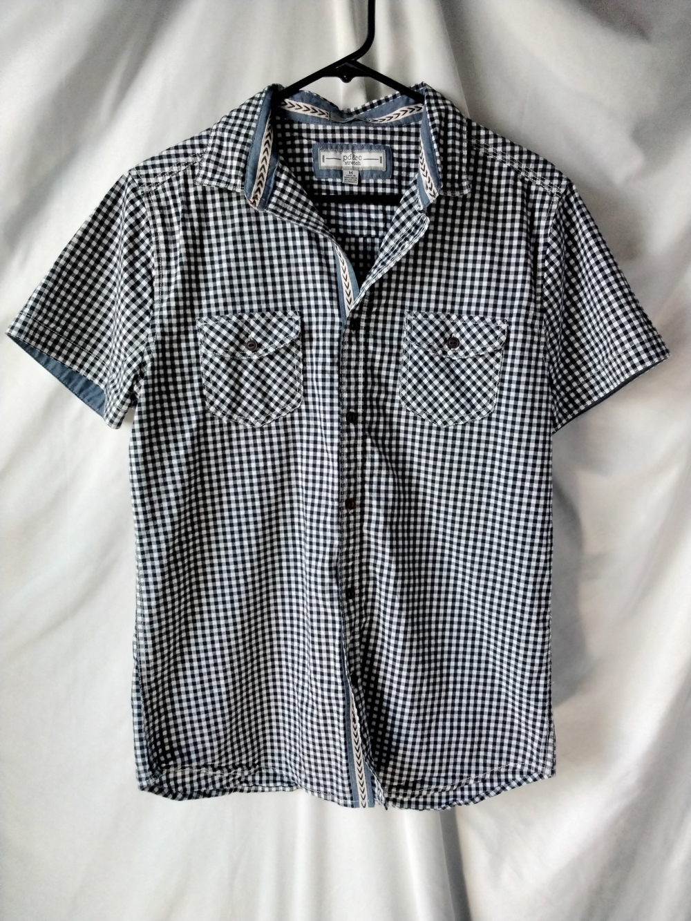 PD&C Men’s Short-Sleeve Gingham Button-Down Shirt - Navy & White
